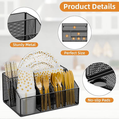 Metal Paper Plate Holder Dispenser, Disposable Paper Plate Utensils Holder - Image 7