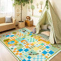 5x7 Washable Kid Playroom Rug, Unisex Green Safari Jungle Woodland Animal by Snoffic