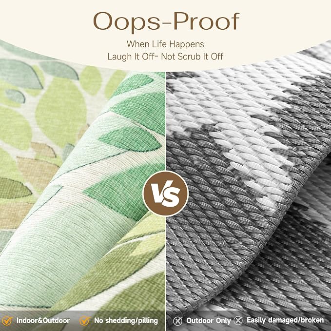 6x9 Indoor Outdoor Area Rug Washable Patio Rug Green Non Slip Non Shedding - Image 3