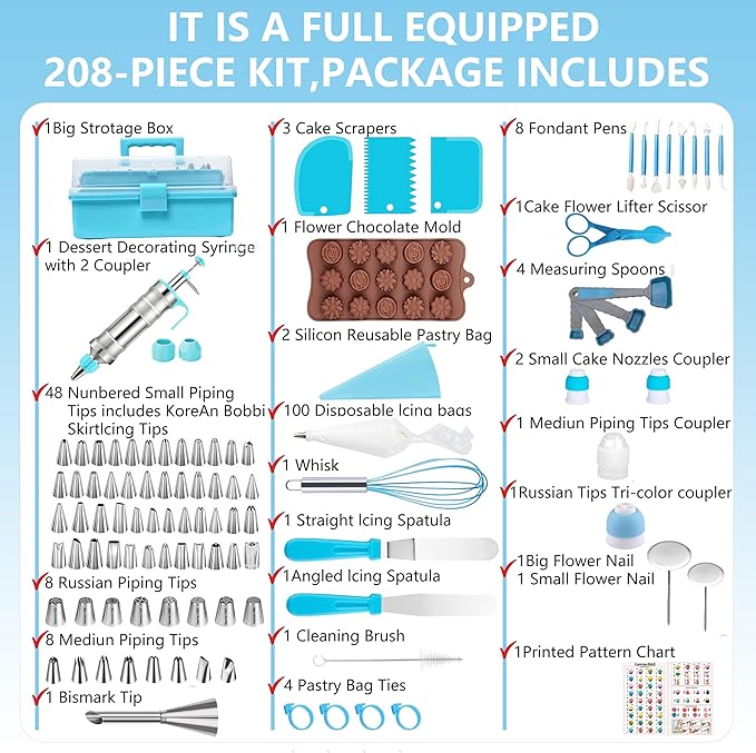 Gawren-H&E 208 PCS Cake Decorating Kit, Baking Supplies - Image 2