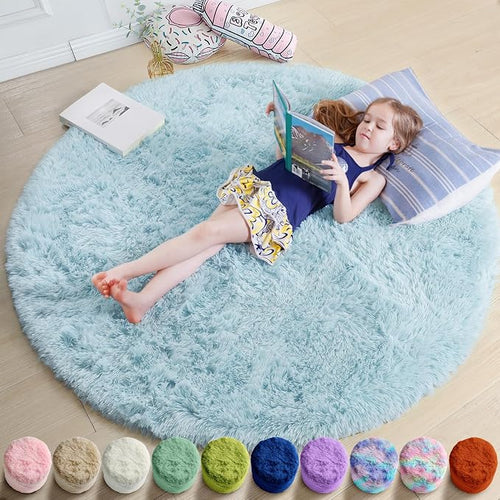 Amdrebio Light Blue Circle Round Rug 5Ft by Amdrebio