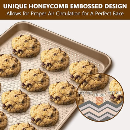 Wildone 2 Pack Half Sheet Baking Pans, Honeycomb Embossed Nonstick Baking Sheet - Image 4