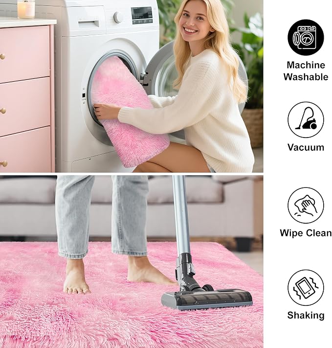 Fluffy Pink Shag Rug for Bedroom Girls 3x10 Runner Rug, Soft Pink Fuzzy Rug for - Image 7