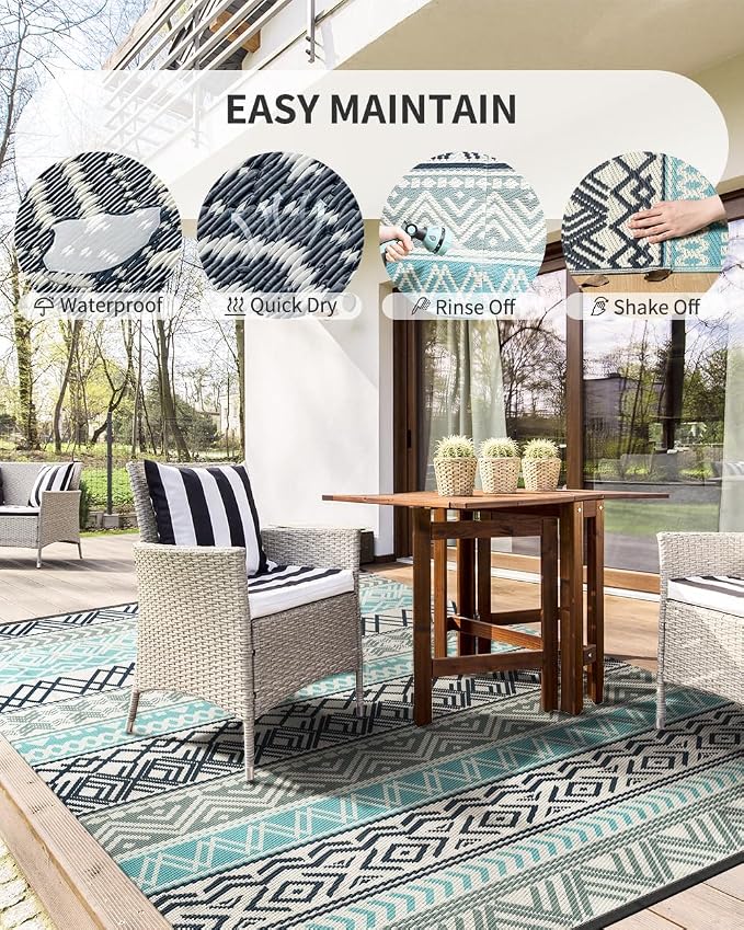 MontVoo Outdoor Rug Carpet Waterproof-Patio Rug Mat 10x14 Reversible RV Outdoor - Image 3