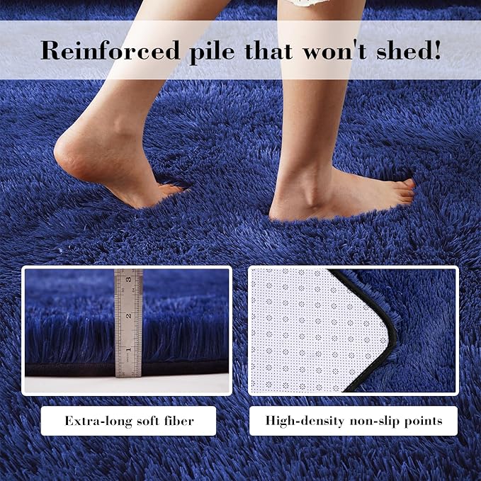 Blue Fluffy Rug Shag Area Rug, 8x10 Area Rugs - Image 4