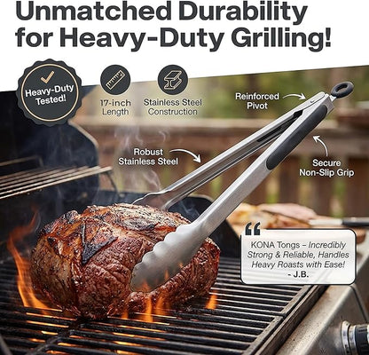 Kona Premium Stainless-Steel Locking Grill Tongs 17 inch, Heavy Duty Tongs - Image 4