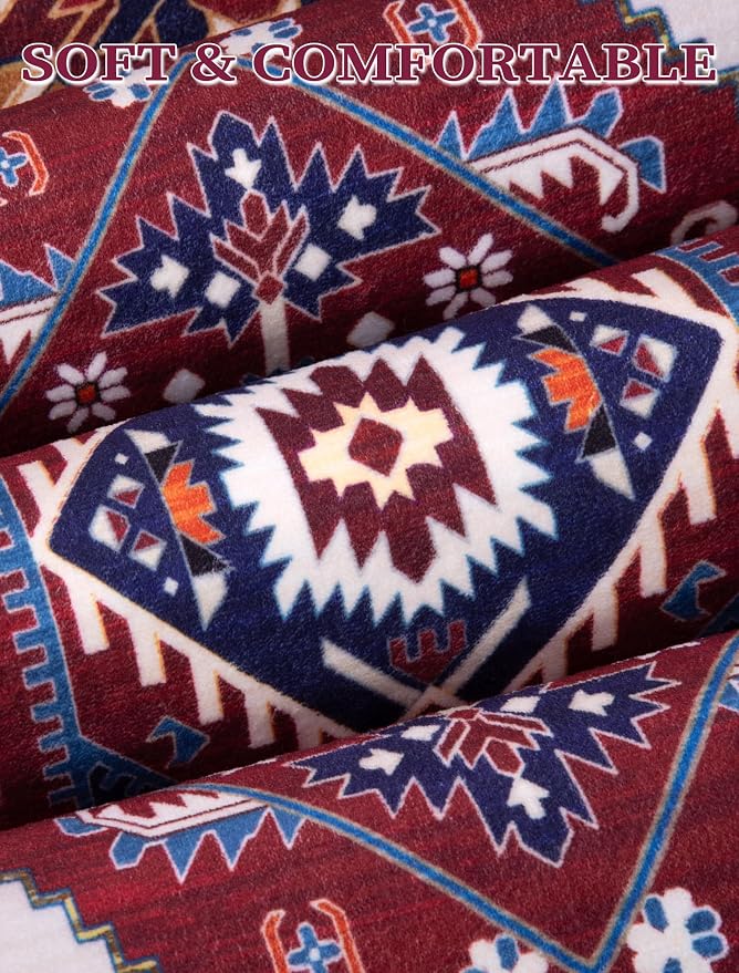 SERISSA Boho Washable Runner Rug, 2x6 Rug Runner Non-Slip Vintage Burgundy Navy - Image 4