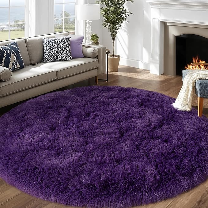 Round Purple Rug for Bedroom, 5 ft Circle Area Rugs for Living Room, Soft - Image 8