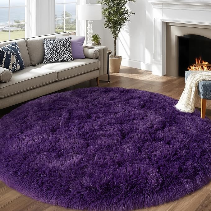 Round Purple Rug for Bedroom, 7 ft Circle Area Rugs for Living Room, Soft Large by WISHTREE