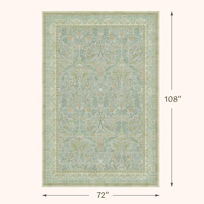 Sage Green Washable Soft Rugs for Bedroom 6x9, Low Pile Cottagecore Floral Area - Image 2