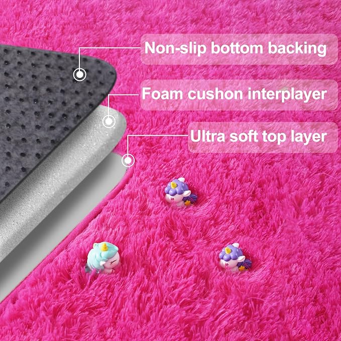 qulint 9x12 Area Rug for Living Room, Soft Fluffy Hot Pink Rugs for Bedroom - Image 6
