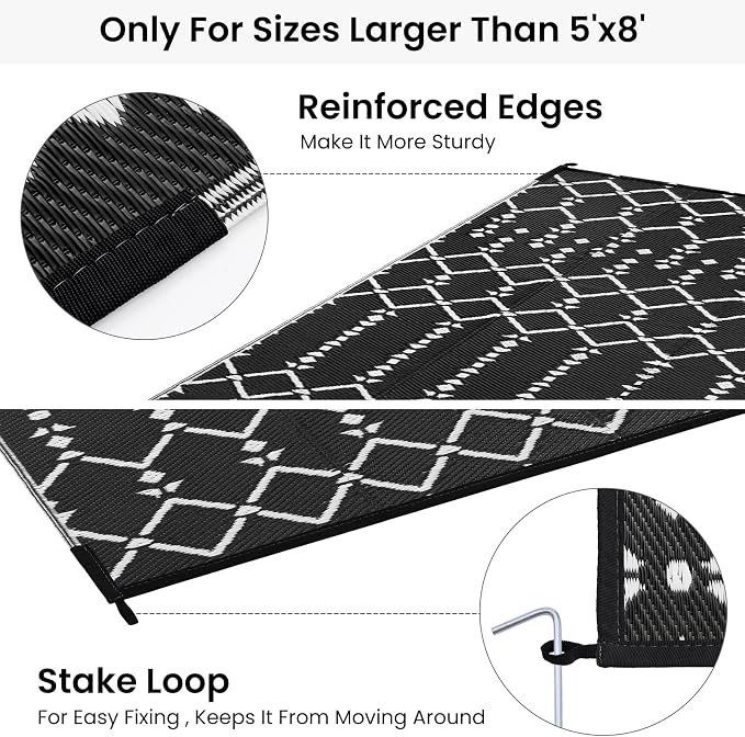 Smiry Outdoor Rug 9x12 ft, Waterproof Reversible Plastic Straw Rugs, Boho - Image 4