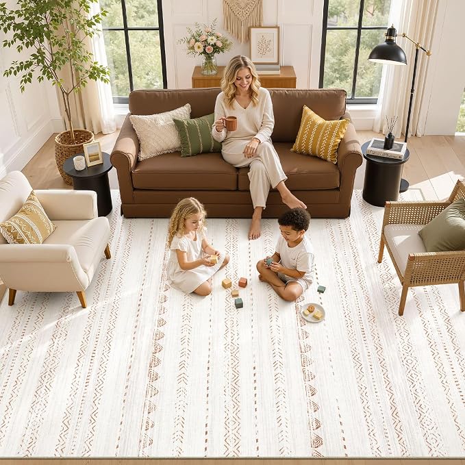 Nakagishi 5x8 Area Rug Living Room: Washable Boho Large Neutral Soft Farmhouse - Image 8