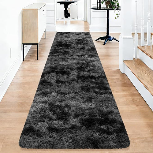 2x10 Feet Tie-Dye Black Grey Runner Rug by TENNOLA