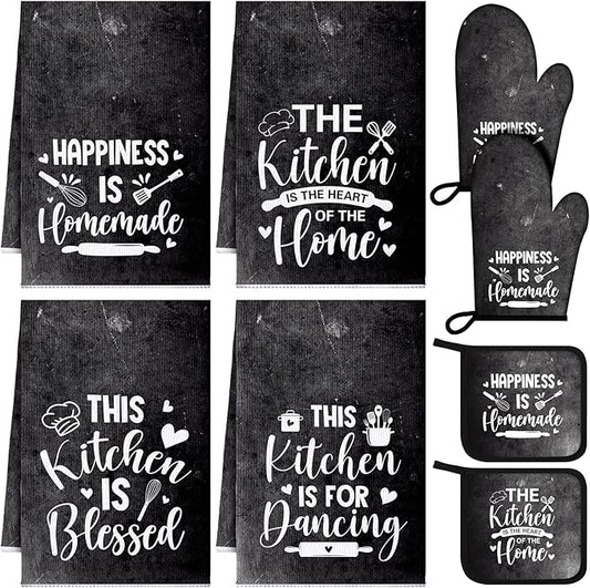 Leinuosen 8 Pcs Kitchen Towels and Oven Mitts Sets Pot Holders Dishcloths Set by Leinuosen