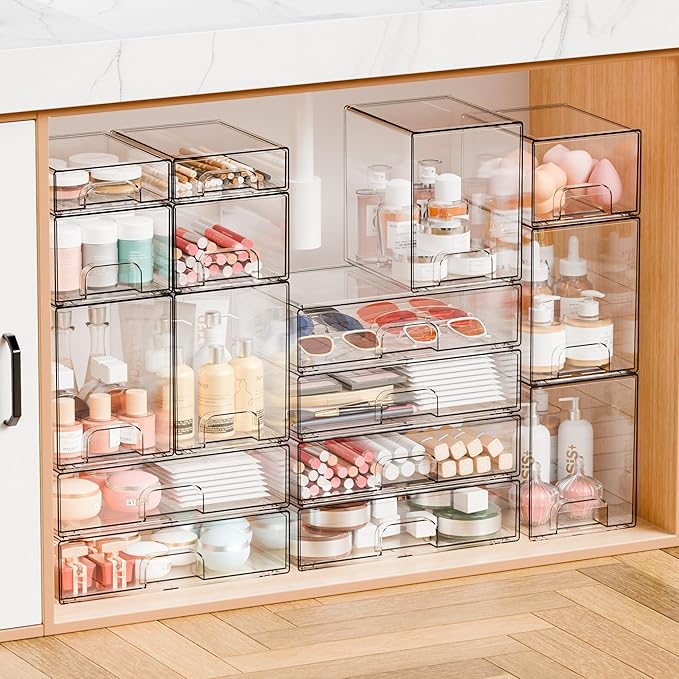 Yieach 2 Pack Clear Stackable Storage Drawers, 7.6" H Baby Bottle Organizer - Image 6