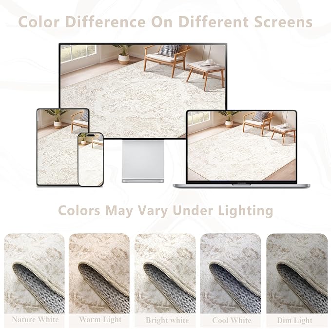 5x7 Area Rugs for Living Room: Washable Rug Vintage Large Rugs Soft Non Slip - Image 8