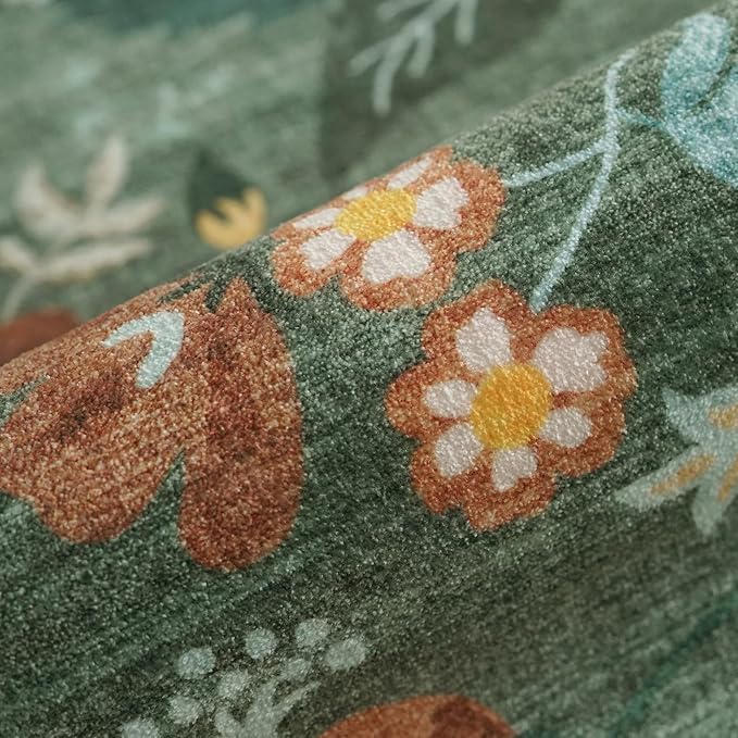 4x8 Washable Area Rug for Family: Stain Resistant Wide Floral Scalloped Kitchen - Image 8