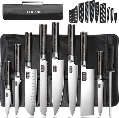 MDHAND Chef Knife Set with Roll Bag, High Carbon Stainless Steel Japanese by MDHAND