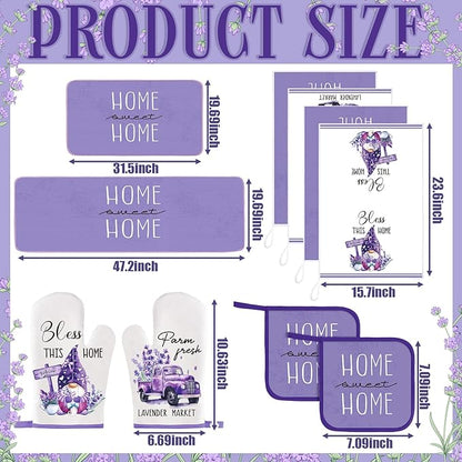 Fourluoo 10 Pcs Lavender Kitchen Decor Set Lavender Kitchen Towels Rugs Oven - Image 3
