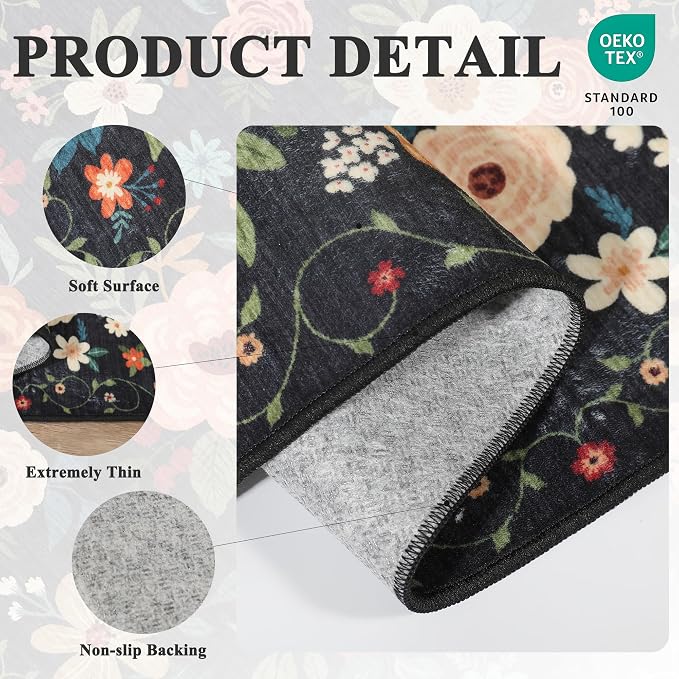 DUKINO 2x3 Rugs for Entryway, Floral Indoor Washable Door Mat, Non Slip Boho - Image 5