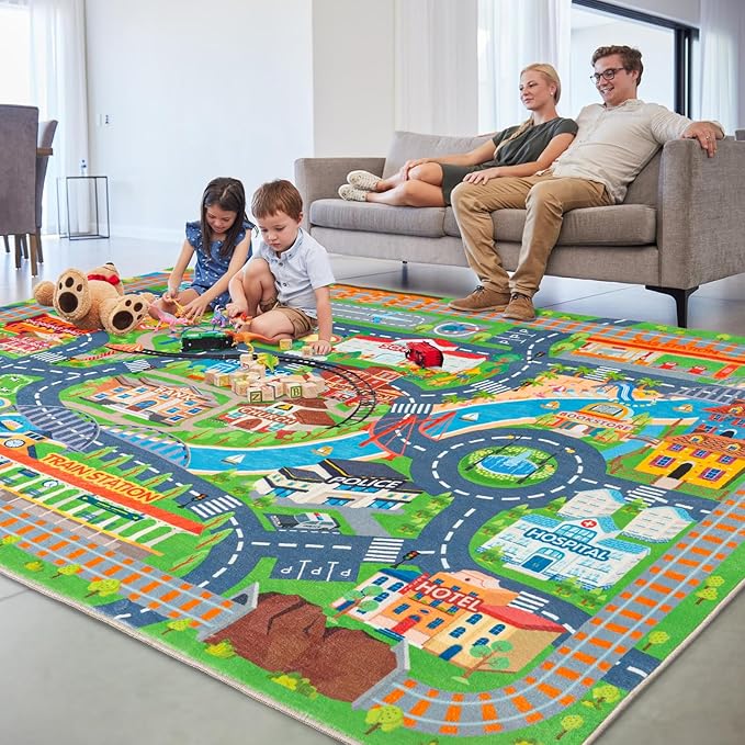 Car Rug Play Mat for Kids Toy Cars, Road Traffic Playmat for Kid Bedroom - Image 2