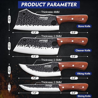 Topfeel 4PCS Meat Cleaver Set -Heavy Duty Bone Chopper & Meat Cleaver & Viking - Image 6