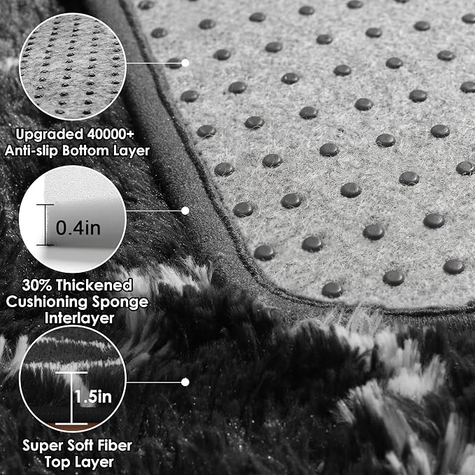 ONASAR Area Rugs for Living Room Bedroom, 5x8 Fluffy Black and White Rug - Image 4