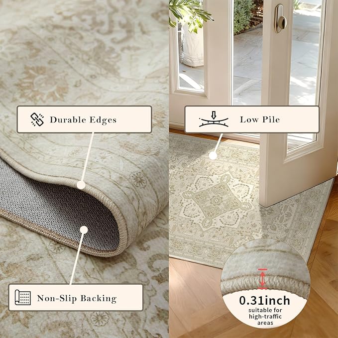 Latte&Fog 6x9 Area Rugs for Living Room, Large Vintage Beige Washable Rug - Image 7