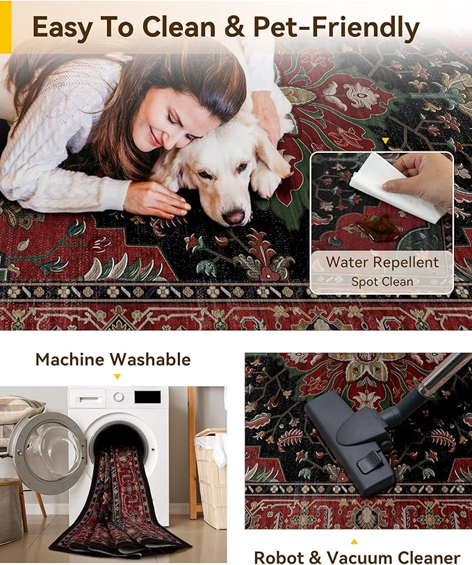 RELEANY Area Rugs Square 4ft Washable Non-Slip, Floral Vintage Distress - Image 4