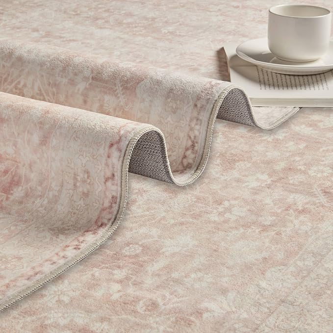Latte&Fog Pink Rugs for Girls Bedroom, Vintage Washable 4x6 Area Rug for Living - Image 8
