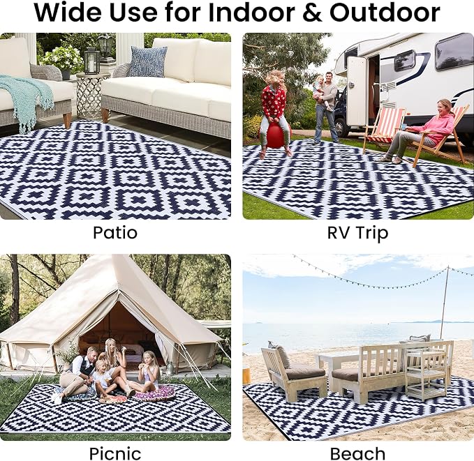 Smiry Waterproof Outdoor Rug 6x9 ft, Reversible Plastic Straw Patio Camping Rugs - Image 8