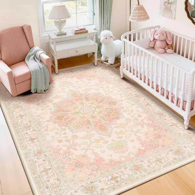CAPALOCA Machine Washable Rugs Nursery Rug 3x5 Cute Girl Non Slip Low Pile - Image 9