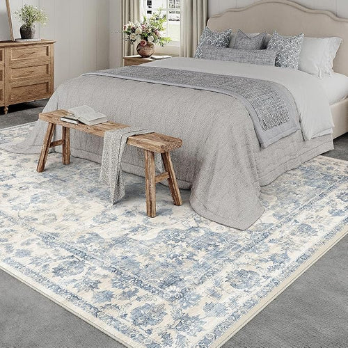 10x12 Neutral Area Rug Blue Vintage Living Room Bedroom Washable Carpet - Image 2
