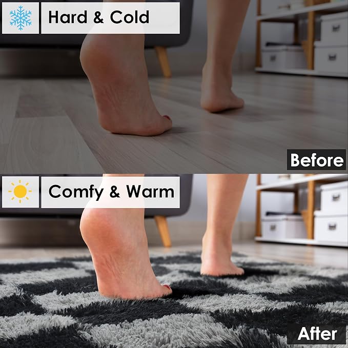 KICMOR 6x9 Area Rugs for Living Room, Large Fluffy Soft Black and Grey - Image 6