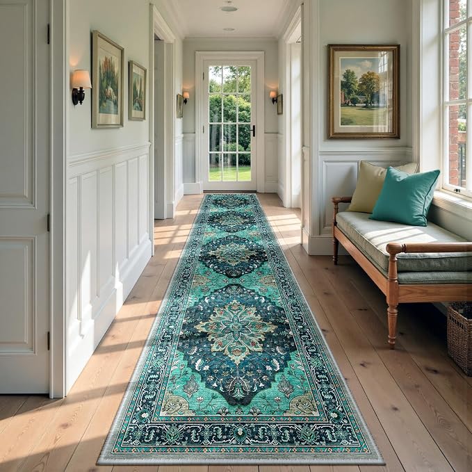 RELEANY Area Rugs Runner 2'6"x12' Washable Non-Slip, Floral Vintage Distress by RELEANY