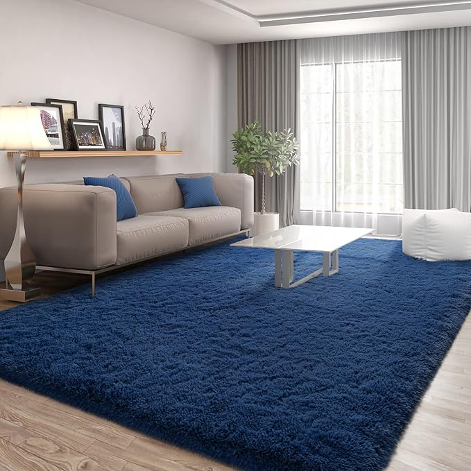 FlyDOIT Large Area Rugs for Living Room, 5x8 Feet Navy Blue Shaggy Rug Fluffy - Image 2