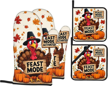 Turkey Oven Mitts with Matching Potholders by Unknown