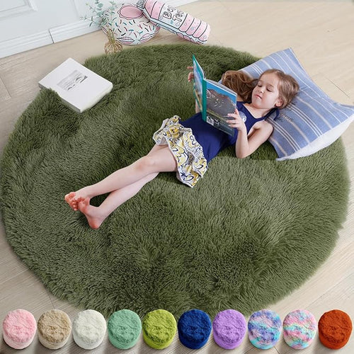 Amdrebio Olive Green Round Rug 4Ft by Amdrebio