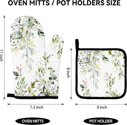 Eucalyptus Leaves Oven Mitts and Pot Holders Sets Sage Green Botanical Floral - Image 2