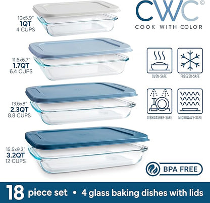 COOK WITH COLOR 8-Piece Deep Glass Baking Dish Set with Plastic Lids – - Image 3