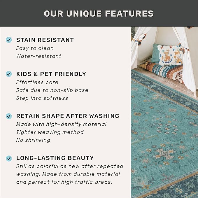 2x3 Washable Teal Rug for Entryway Indoor, Kitchen Floor Waterproof, Powder Room - Image 7
