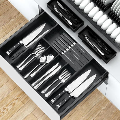 VaeFae Bamboo Silverware Drawer Organizer Kitchen, Expandable Utensil Organizer - Image 5