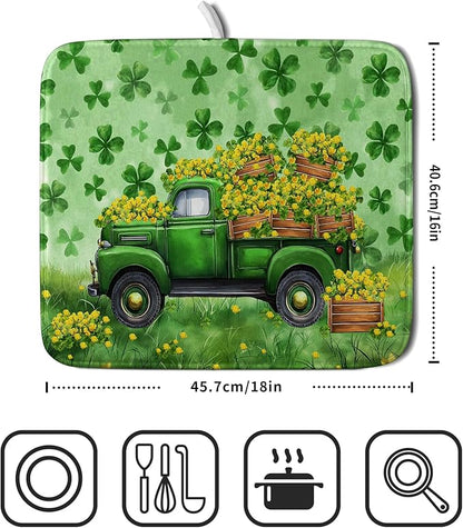 Holiday Truck Drying Dish Mat Green Lovely Clovers Decoration Cloth Dish Drain - Image 2