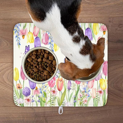 Spring Floral Dish Drying Mat for Kitchen Counter Easter Tulip Lavender Flower - Image 9