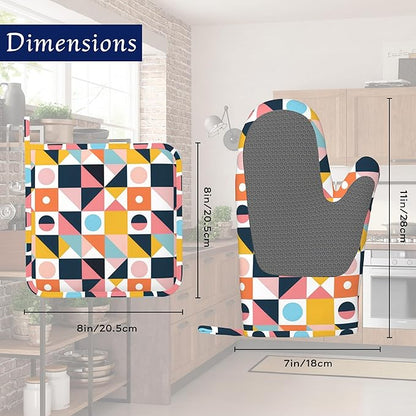 Oven Mitts and Pot Holders Sets Abstract Geometric Silicone Kitchen Mits - Image 2