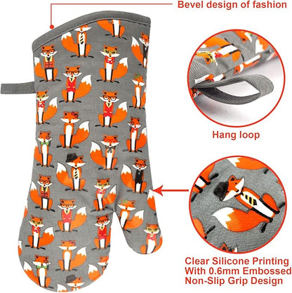 Oven Mitts Gloves 1 Pair Heat Resistant 480 ℉ Non Slip Clear Silicone Printed - Image 3