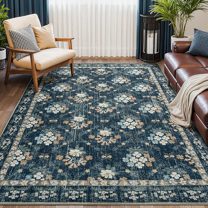 Lessymo Floral Living Room Rug 5x7, Soft Washable Area Rugs by Lessymo