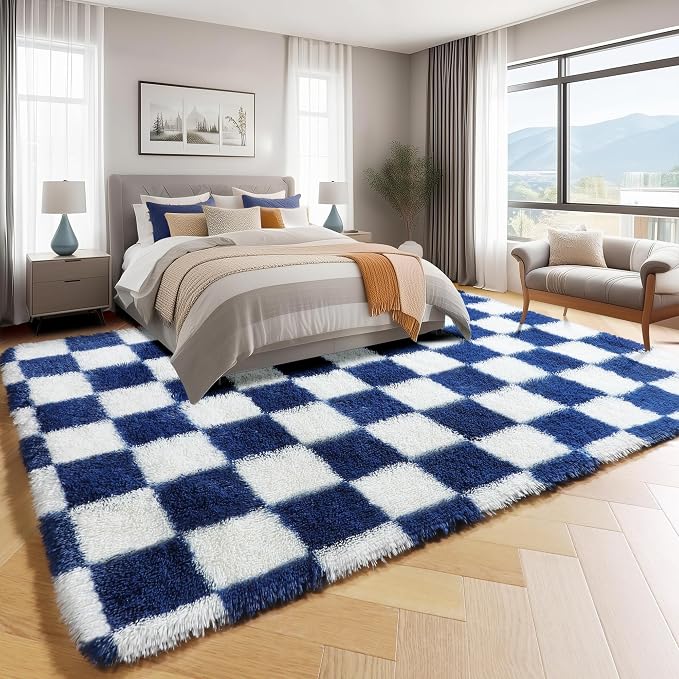 KICMOR 8x10 Area Rugs for Living Room, Large Fluffy Soft Checkered Shag Shaggy - Image 3