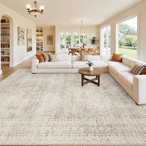 10x12 Area Rug for Living Room: Vintage Boho Neutral Washable Rug Indoor Soft by Luxturiy
